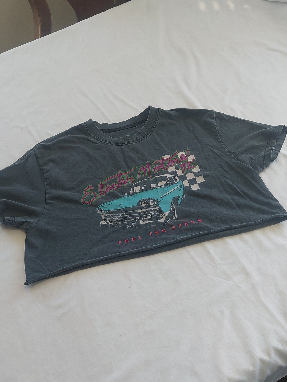 Brandy Melville Retro Cropped Raw Hem Electric Motors Feel The Spark .